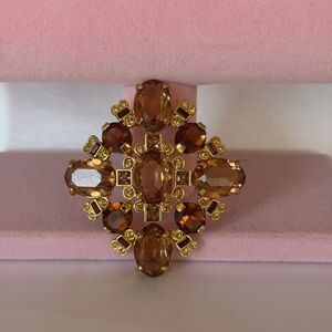VTG Swarovski Crystal Gold Tone & Amber Crystals Brooch LG Signed / Retired